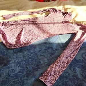 Pink Rose purple cheetah print l/s top -semisheer
